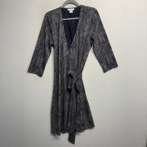 Calvin Klein Midi Wrap Dress L 3/4 Sleeve Navy Blue